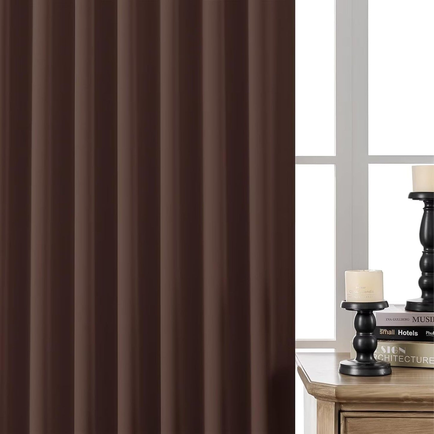 Joydeco Blackout Curtains 108 Inches Long, Thermal Insulated Black Out Curtains 2 Panels Set, Room Darkening Drapes for Living Room Window Rod Pocket Back Tab (W52 x L108 Inch, Chocolate)