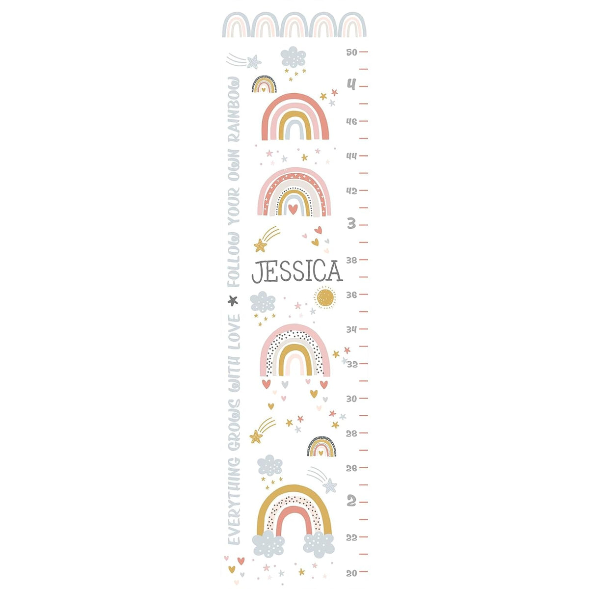 Personalized Kids Height Chart - Canvas Growth Ruler for Boys and Girls - Custom Name Banner with Removable Nursery Wall Decor - Gift for Kid’s Room Decoration