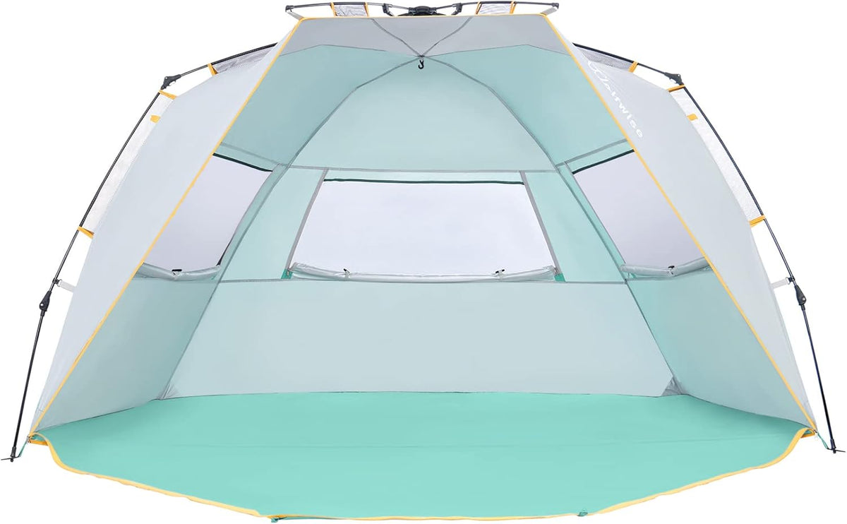 WolfWise Pop Up XL Beach Tent 99" Wide for 4-6 Person UPF 50+ Portable Instant Sun Shelter Canopy Umbrella with Extended Zippered Porch