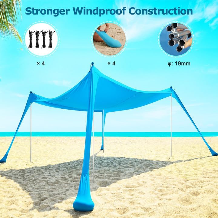 COMMOUDS Beach Tent Sun Shelter - UPF50+ Pop Up Beach Canopy with Sandbags & Sand Shovel & Windproof Poles, Portable Sun Shade for Beach, Camping, Picnics, Backyard