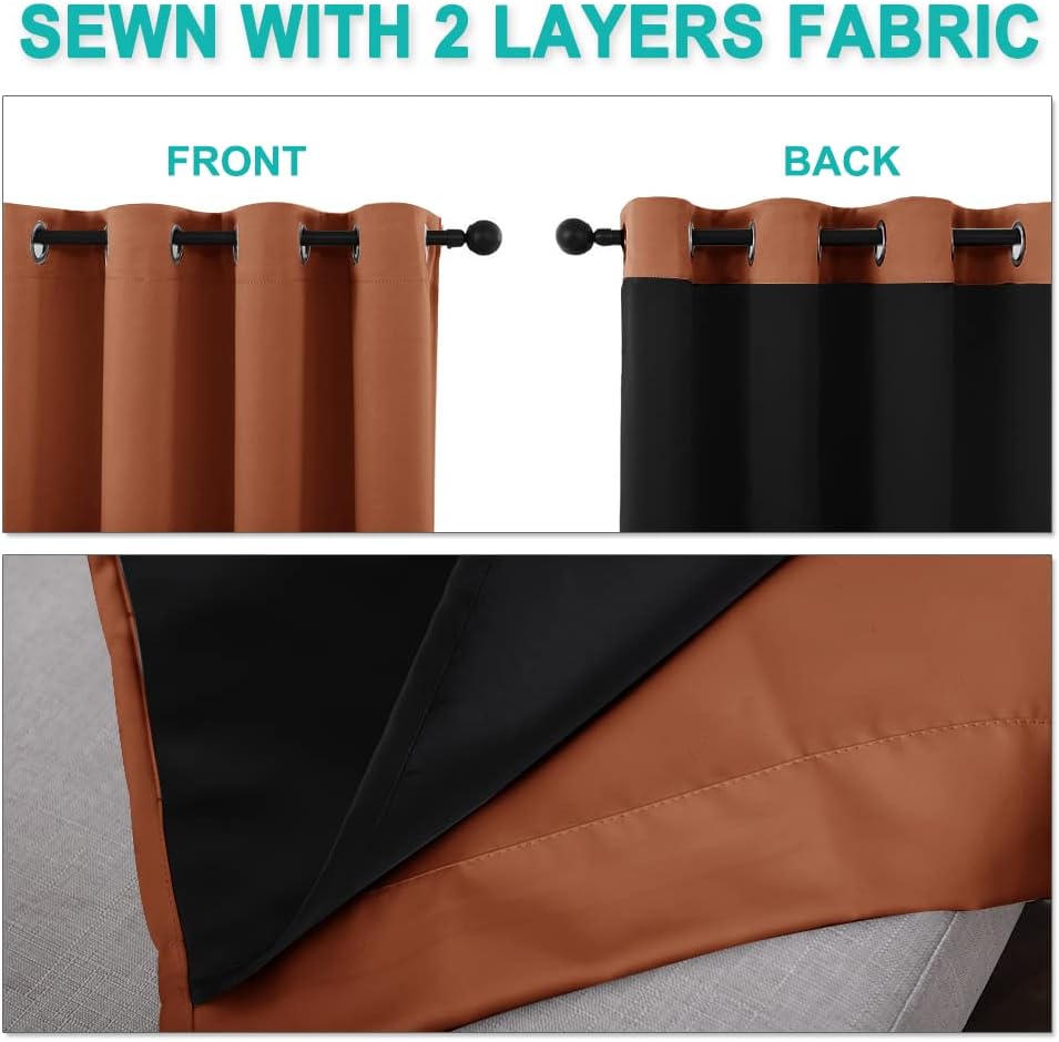 NICETOWN 100% Blackout Curtains 54 inches Long, Double-Deck Completely Blackout Window Treatment Thermal Insulated Lined Drapes for Small Window (Burnt Orange, 1 Pair, 46 inches Width Each Panel)