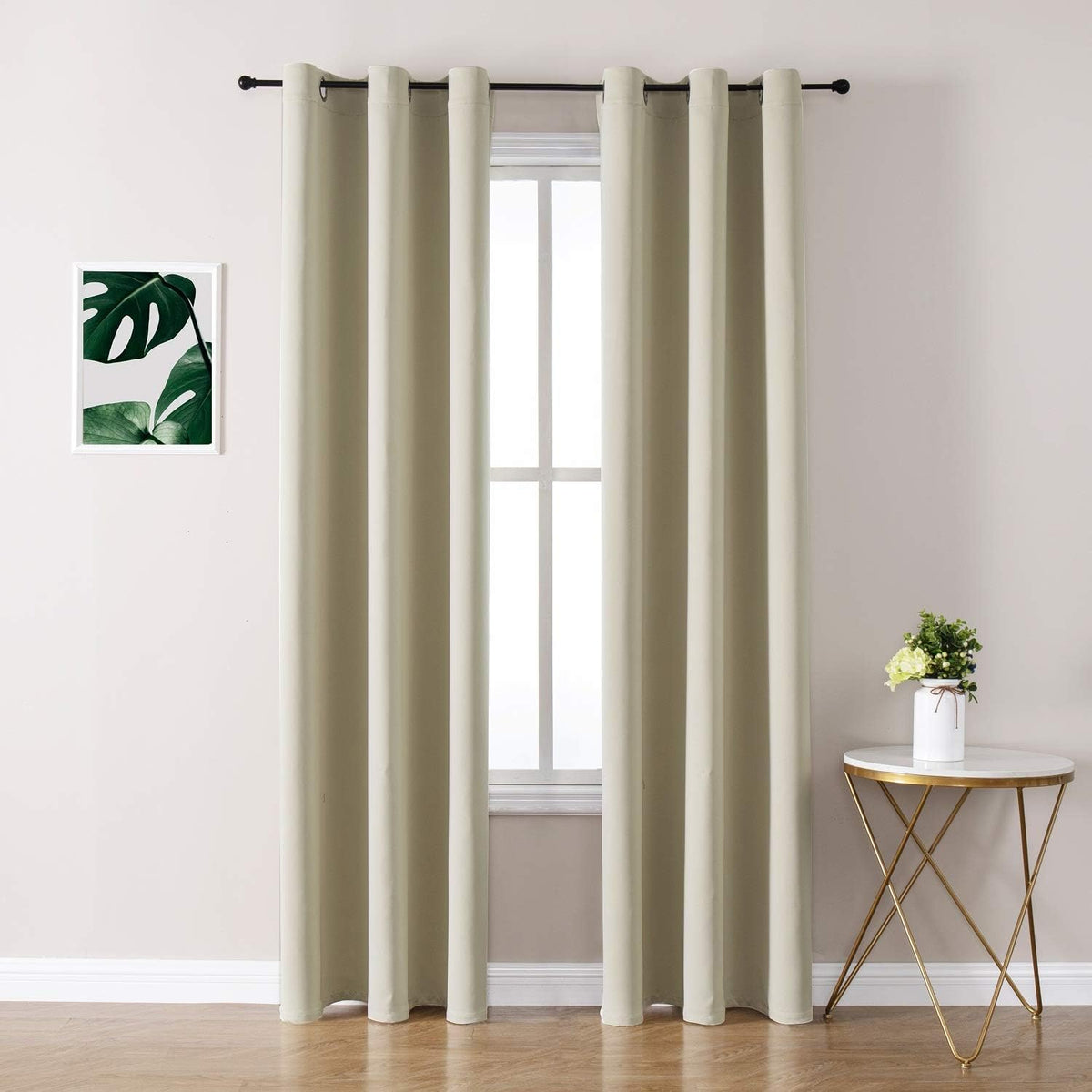 ChrisDowa Grommet Room Darkening Curtains for Bedroom and Living Room - 2 Panels Set Thermal Insulated Blackout Curtains (Beige, 42W x 84L)