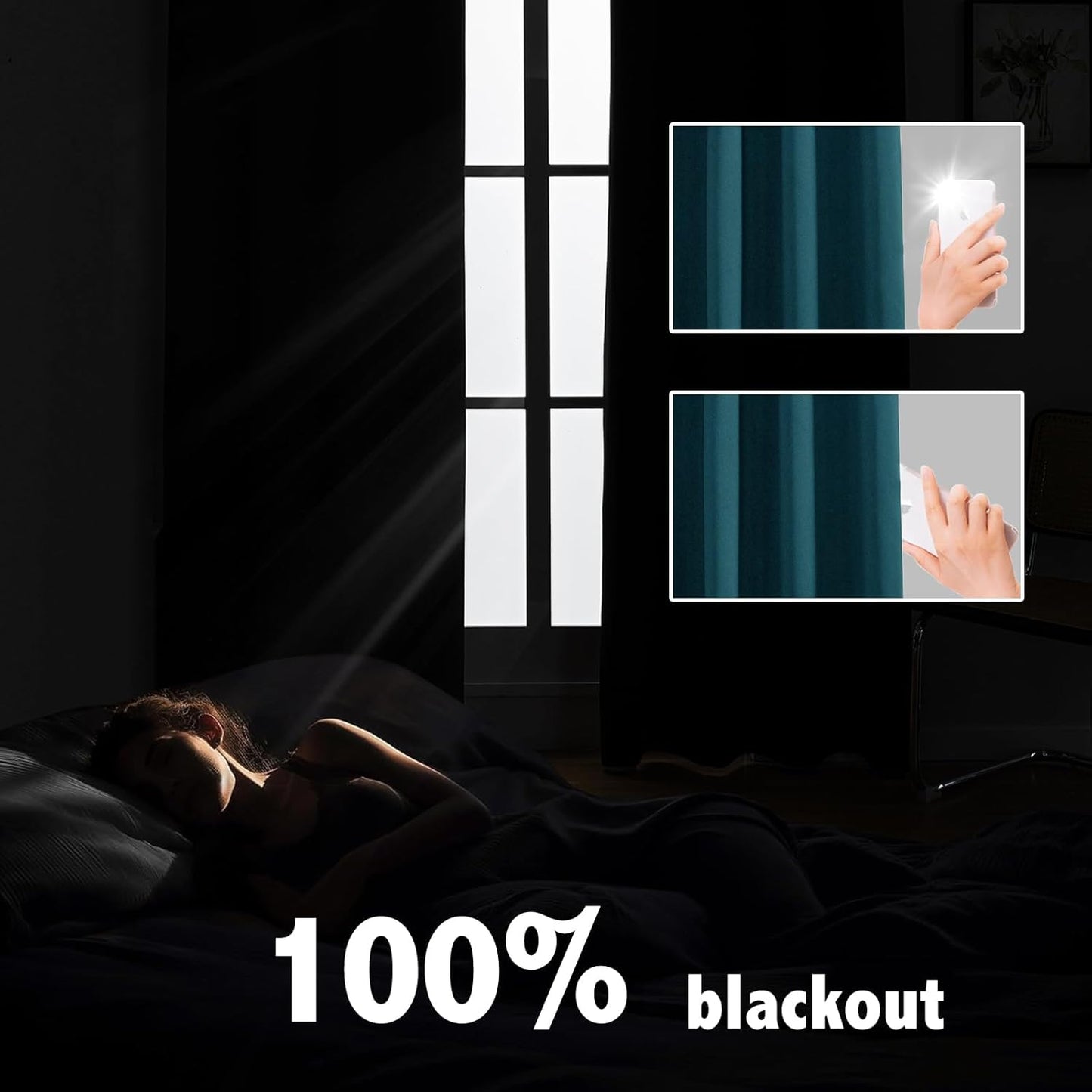 Anytime 100% Blackout Curtain Set, Thermal Insulated & Energy Efficiency Window Draperies for Guest Room, Full Shading Panels for Shift Worker and Light Sleepers（Greyish Blue, 2 Panels, 42W x 80L）