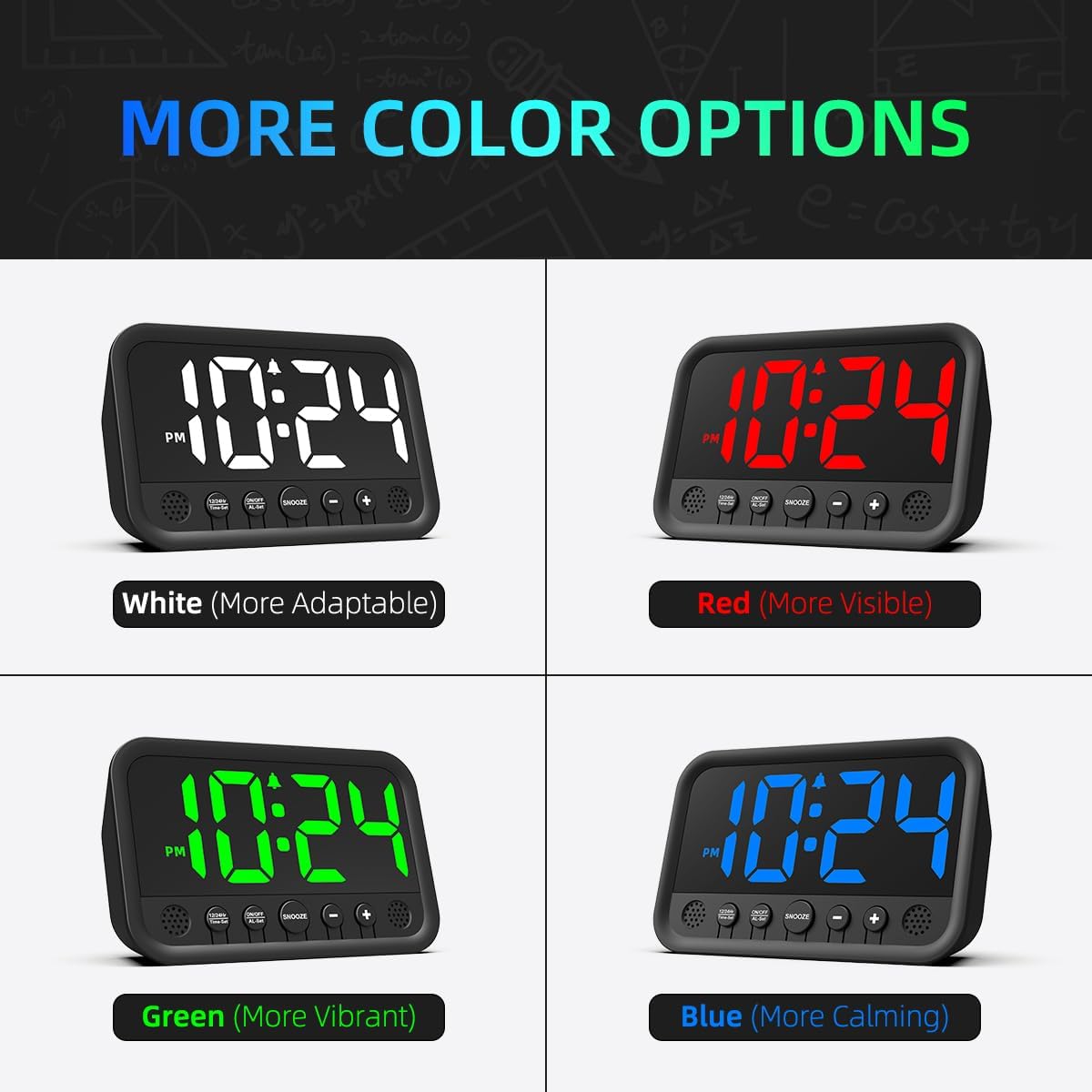 Small LED Digital Clock for Bedroom, Loud Alarm Clock for Heavy Sleepers Adults, Teens | Plug-In Electric Desk Clock | Simple Bedside Nightstand Clock with Adjustable Volume/Brightness/Snooze – Red