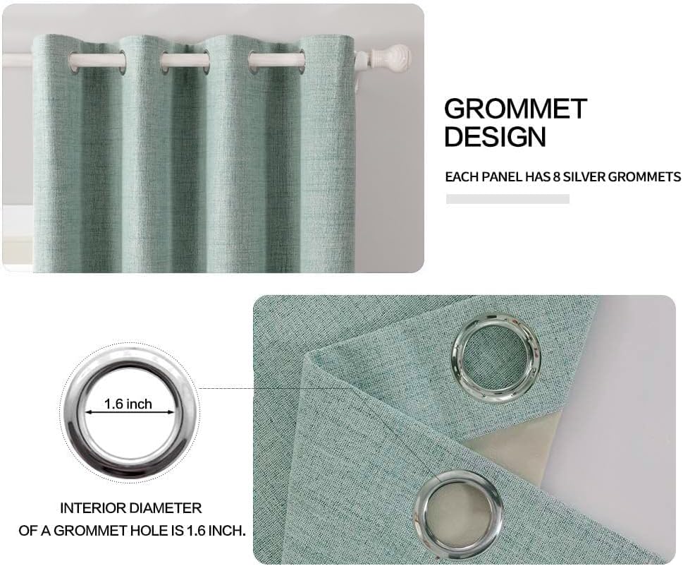 MIULEE Linen Blackout Curtains and Drapes 100% Room Darken Thermal Insulated Grommet Window Panels with Coating 2 PCs W 42 x L 63 inches Seafoam Green