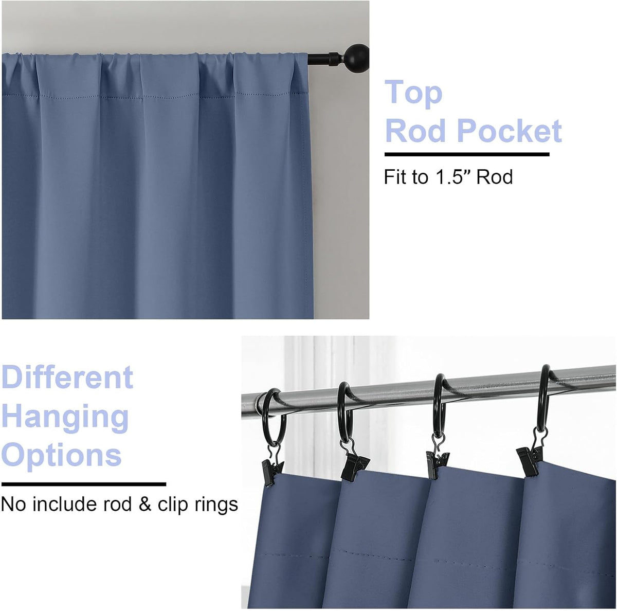 Simplebrand Ava Denim Blue Short Blackout Curtains for Bedroom 45 Inches Long 2 Panels Set, Solid Thermal Insulated, Energy Saving Window Treatment Curtains Blackout Drapes, W40 x L45 Inch, Denim Blue