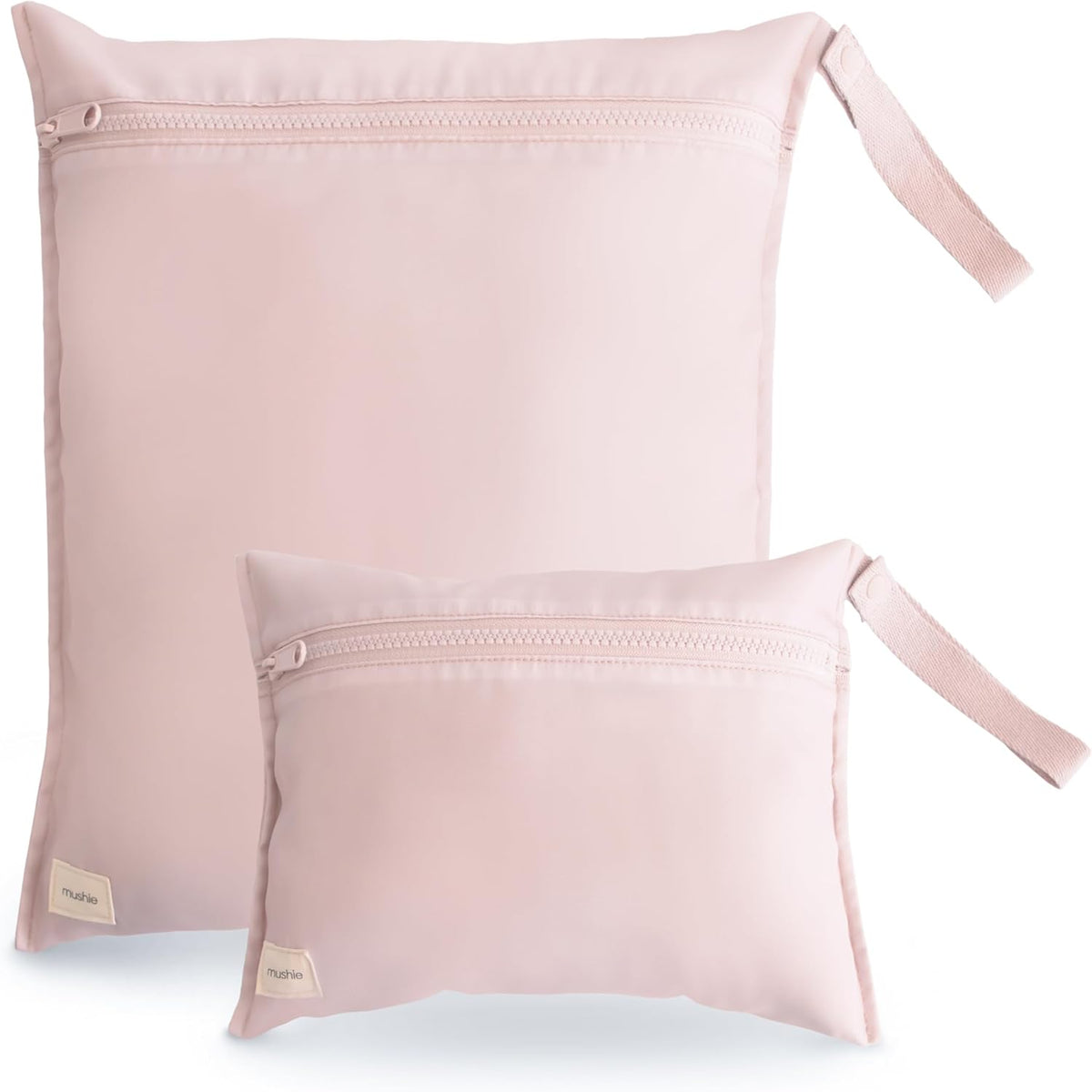 mushie Water Resistant Wet Bags | Large & Small Reusable Storage Bag for Baby Items and Travel | Zippered Pockets with Handle | Machine Washable, Set of 2 (Blush)