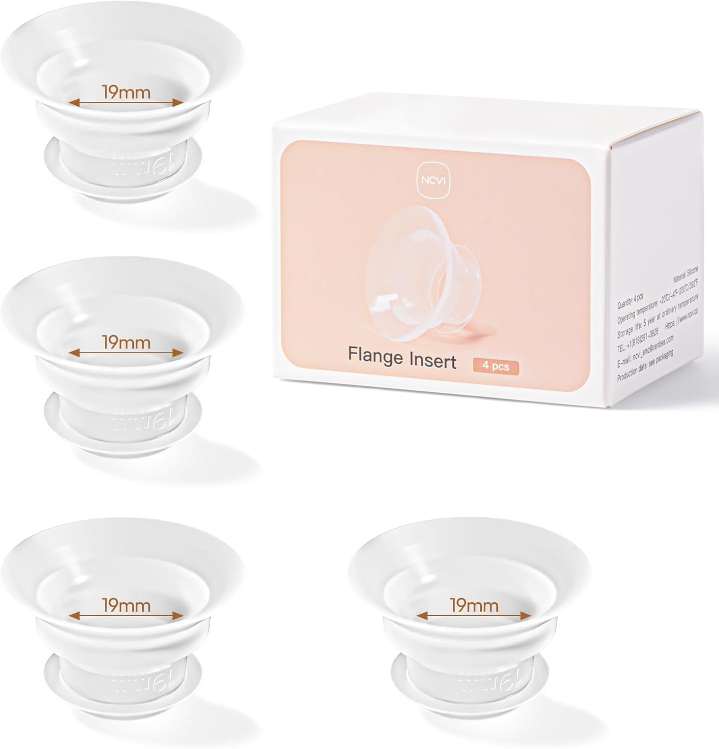 NCVI Silicone Flange Insert for 24mm Flange/Shield, Compatible with NCVI Wearable Breast Pump 8111/8131, Breastfeeding Essential for Moms, 4PCS (19mm)