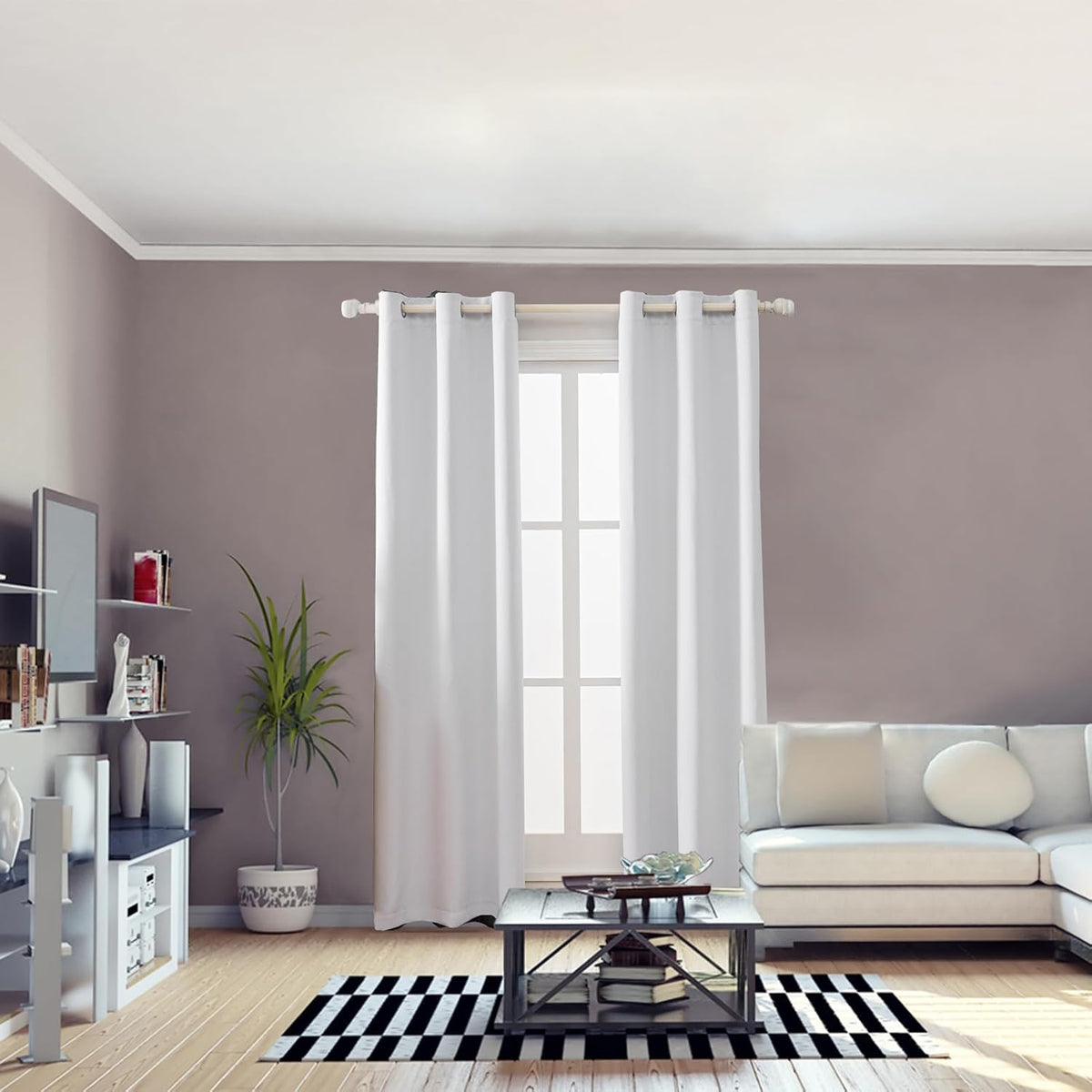 Anytime 100% Blackout Curtain Set, Thermal Insulated & Energy Efficiency Window Draperies for Guest Room, Full Shading Panels for Shift Worker and Light Sleepers（Greyish White, 2 Panels, 42W x 84L）