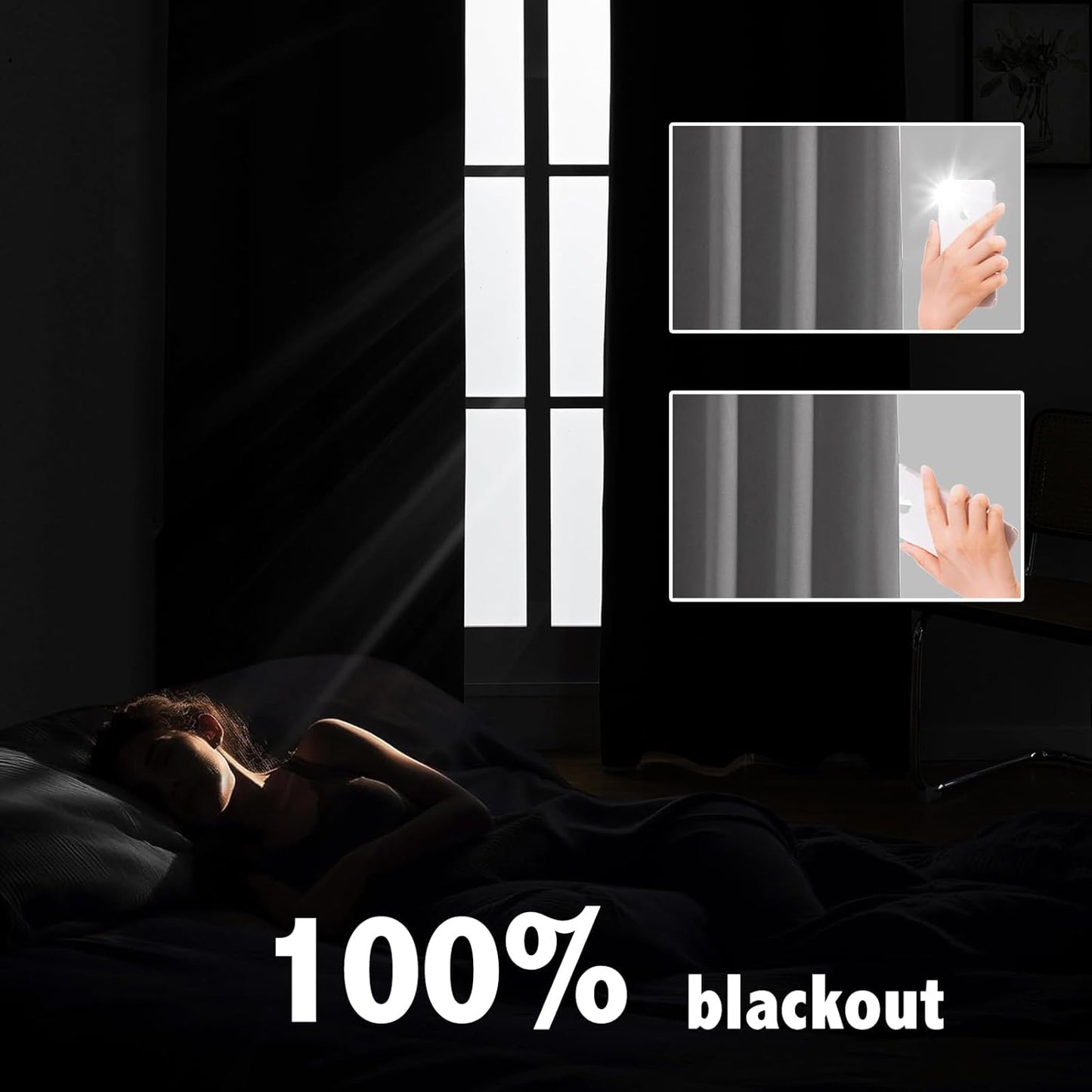 Anytime 100% Blackout Curtain Set, Thermal Insulated & Energy Efficiency Window Draperies for Guest Room, Full Shading Panels for Shift Worker and Light Sleepers（Grey, 2 Panels, 37W x 84L）