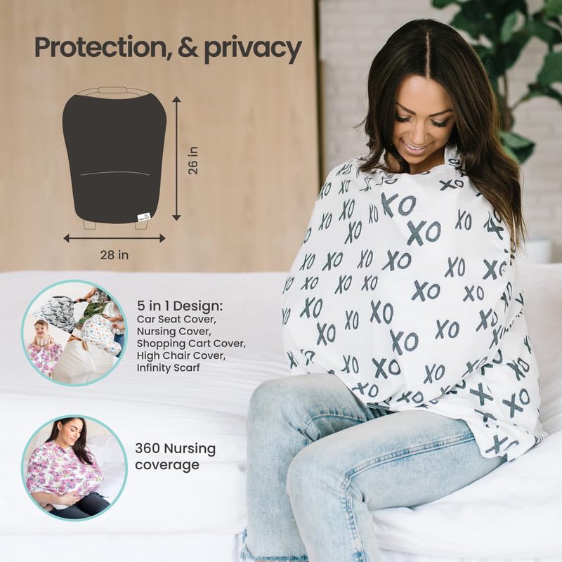 Copper Pearl Multi-Use Cover: Car Seat Covers, Nursing Cover, and Stroller Cover for Sun - Stretchy Fabric, All-Season Use, Stylish Designs, Easy Access for Moms - Asher