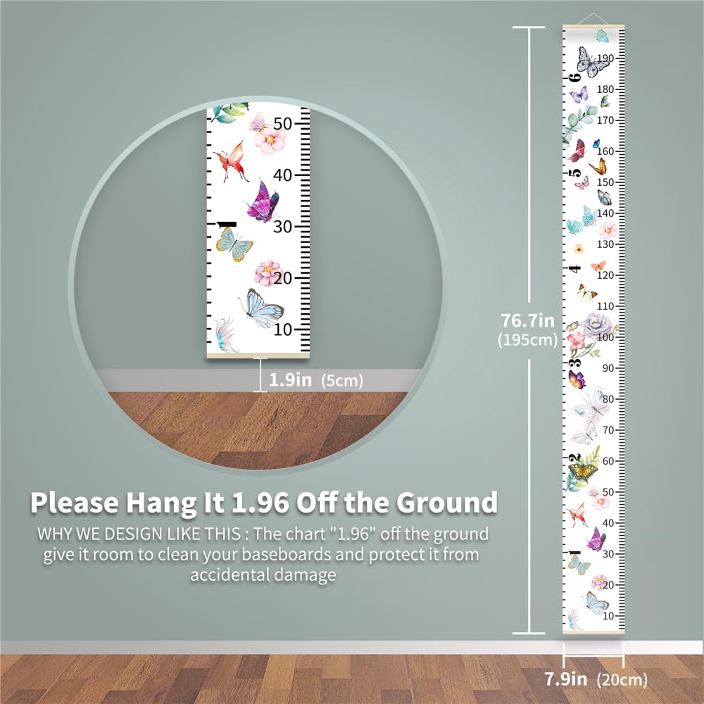 Baby Growth Chart for Wall - Height Chart for Kids Nursery Decor Wall Hanging Measurement Ruler with Black Scroll Toddlers Room Decor Birthday Christmas Gifts for Boys Girls 79"X7.9" (Sports Balls)