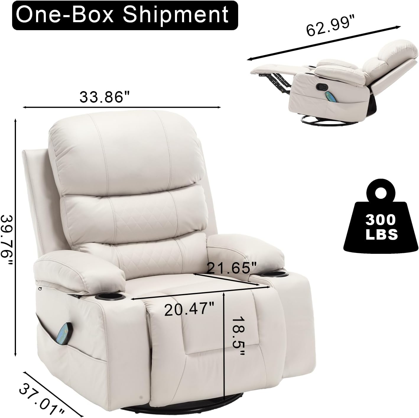 KCQ Massage Swivel Rocker Recliner Chairs with Heat Cup Holders Faux Leather Overstuffed Manual Reclining Chair Rocking Glider Chair for Adults, Beige