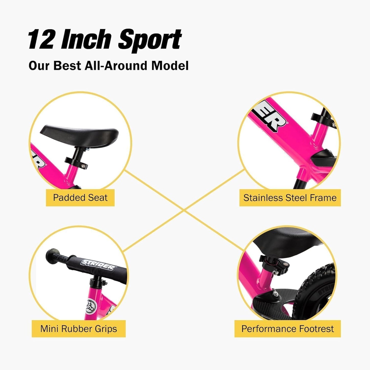 Strider 12” - Helps Teach Baby How to Ride a Balance Bicycle - for Kids 6 Months to 4 Years - Easy Assembly & Adjustments