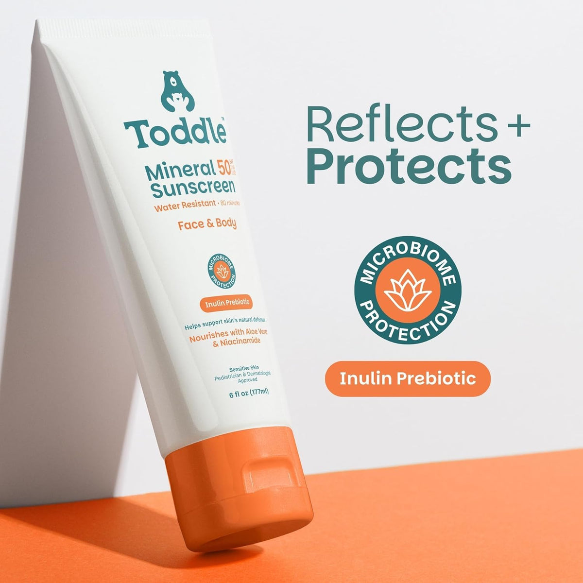 Prebiotic Mineral Sunscreen SPF 50 for Kids & Baby, Face & Body Sun Protection, Reef Safe, Non-Toxic Zinc Oxide Broad Spectrum, Water-Resistant, No White Cast, Travel Size 1.7oz & 6oz Bundle