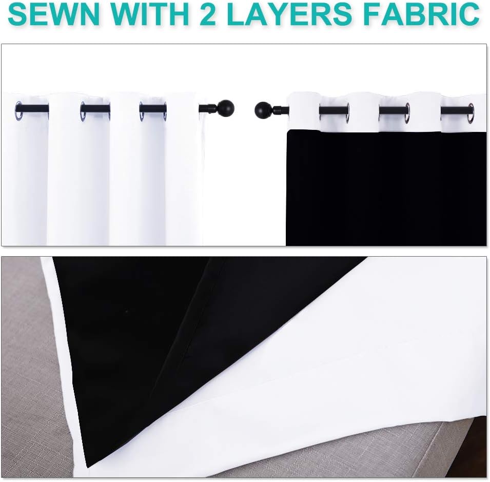 NICETOWN 100% Blackout Window Curtain Panels, Full Light Blocking Drapes with Black Liner for Nursery, 78-inch Drop Thermal Insulated Draperies (White, 2 Pieces, 55-inch Wide Per Panel)