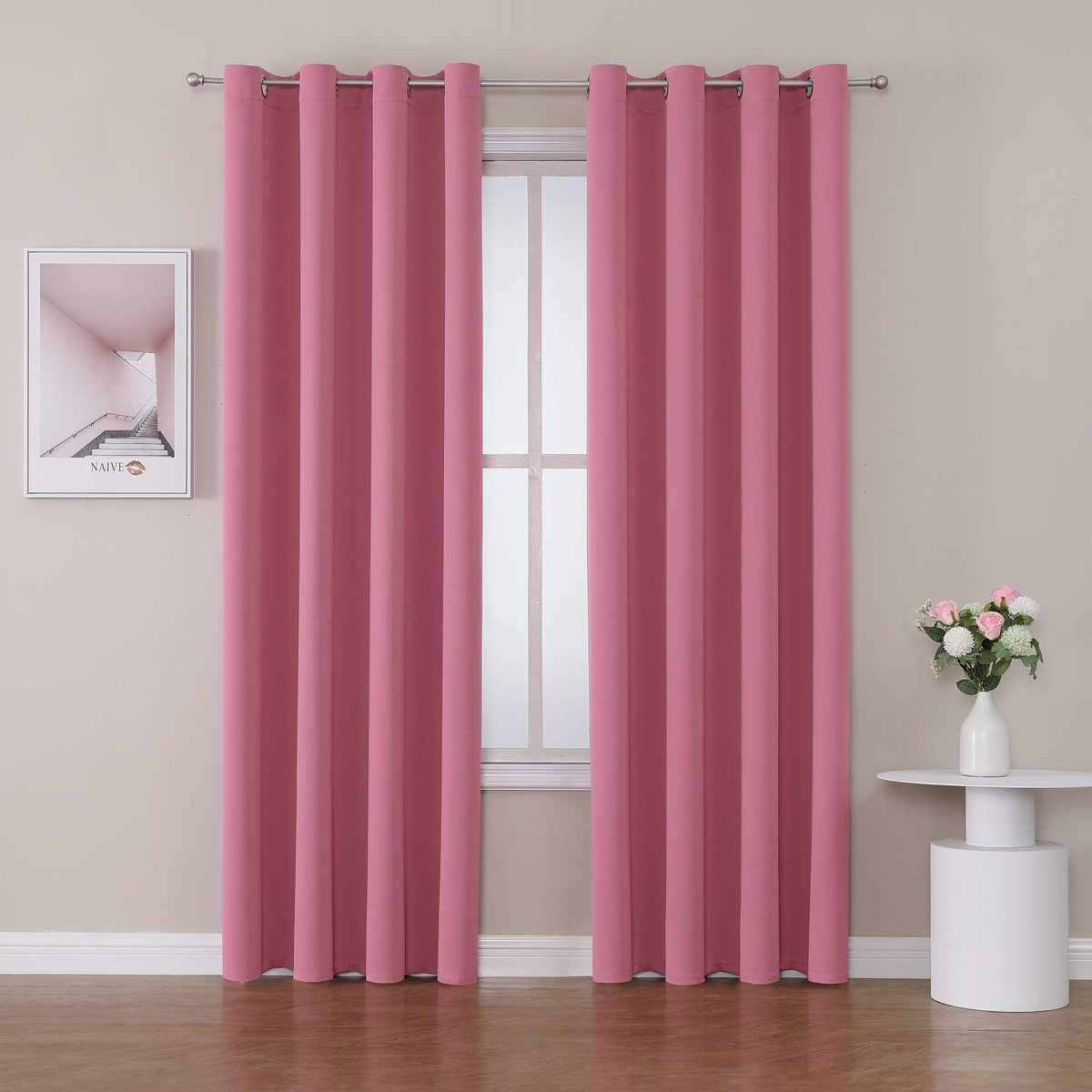 ChrisDowa Grommet Room Darkening Curtains for Bedroom and Living Room - 2 Panels Set Thermal Insulated Blackout Curtains (Pink, 52W x 84L)