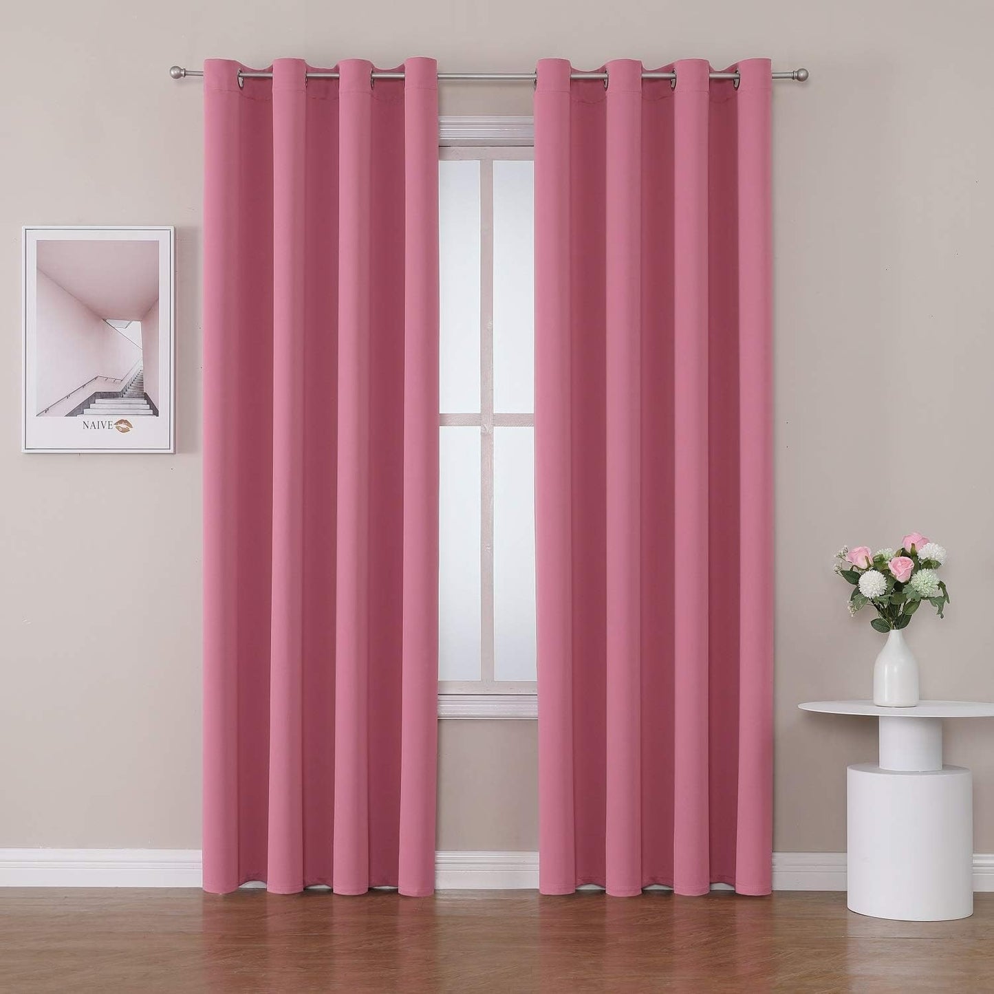 ChrisDowa Grommet Room Darkening Curtains for Bedroom and Living Room - 2 Panels Set Thermal Insulated Blackout Curtains (Pink, 52W x 72L )