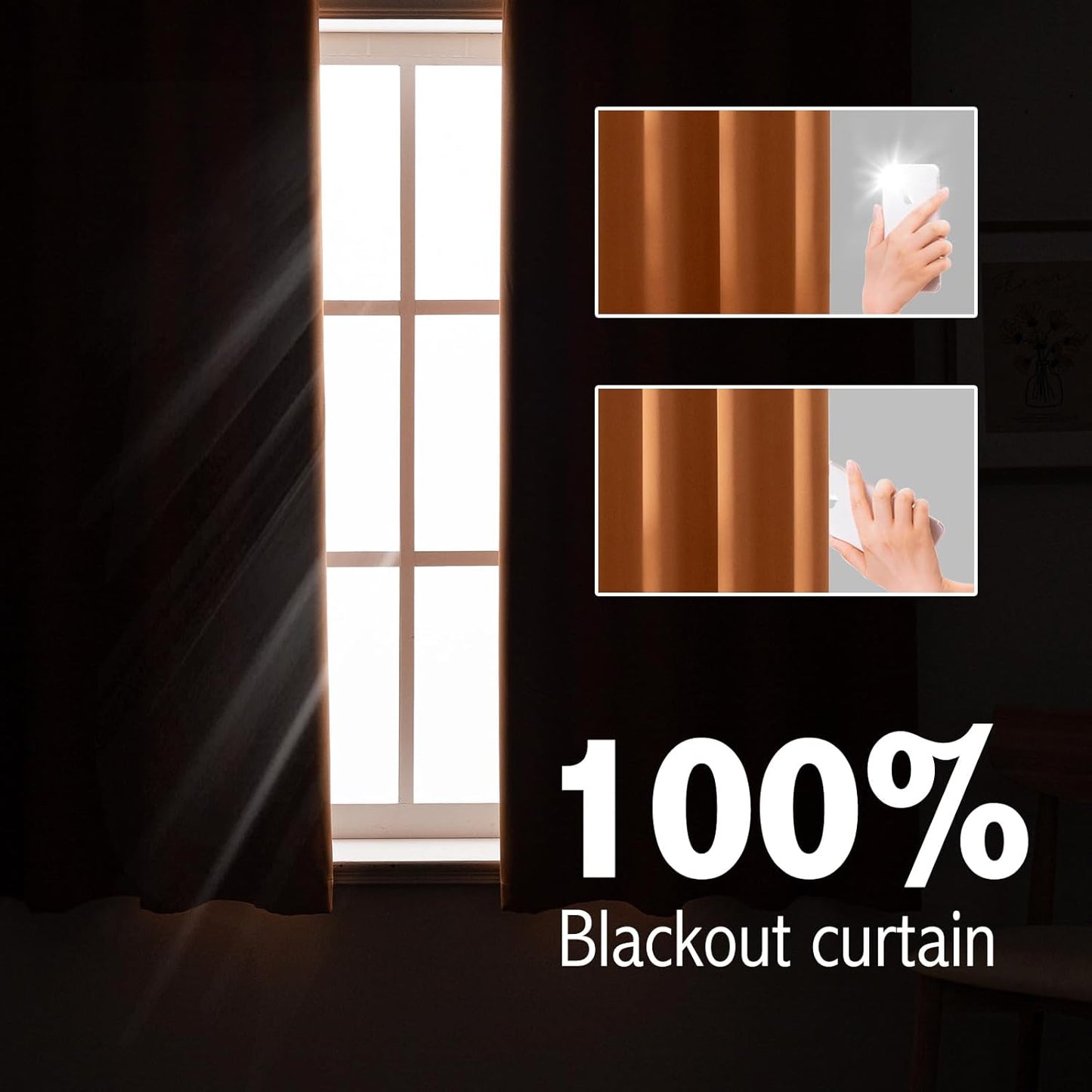Anytime 100% Blackout Curtain Set, Thermal Insulated & Energy Efficiency Window Draperies for Guest Room, Full Shading Panels for Shift Worker and Light Sleepers（Orange, 2 Panels, 42W x 63L）