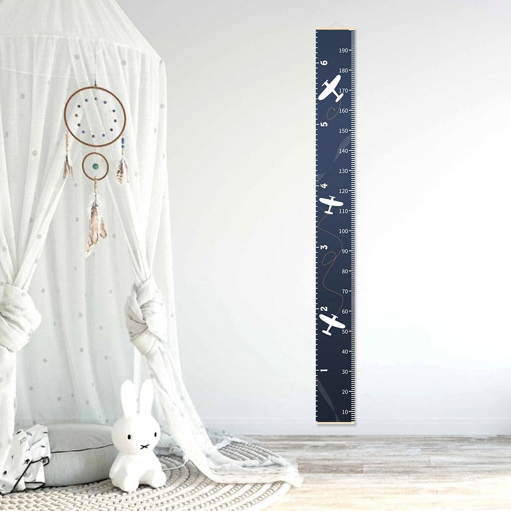 Growth Chart for Kids Height Measurement Ruler for Child Growing Blue Plane Wall Tracker Measuring Stick Maker Toddler Bedroom Nursery Room Decor