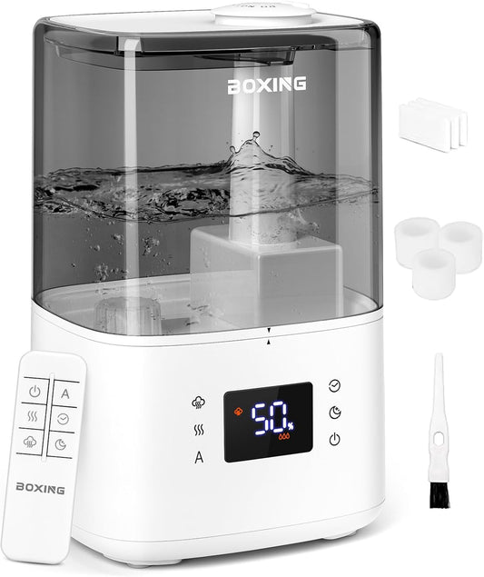 BOXING Warm and Cool Mist Humidifiers for Bedroom Large Room Home, Air Humidifier with Remote, Top Fill Ultrasonic Diffuser Humidifier with humidistat,Quiet Sleep Bedside Nightstand,Timer,Filter,4.5L