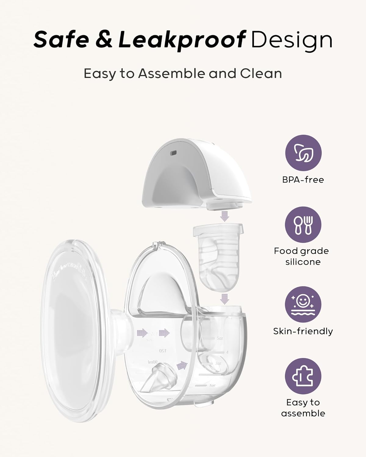 Nuliie Hands-Free Breast Pump, Wearable Breastfeeding Pump 4 Modes 9 Levels with 18/21/24MM Flange, Electric Breast Pump Portable, Replaced Pumping Accessories Included (2 Packs, Purple)