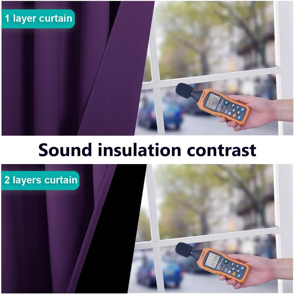 NICETOWN Living Room Completely Shaded Draperies, Privacy Protection & Noise Reducing Ring Top Drapes, Black Lined Insulated Window Treatment Curtain Panels(Royal Purple, 2 Pieces, W52 x L72)