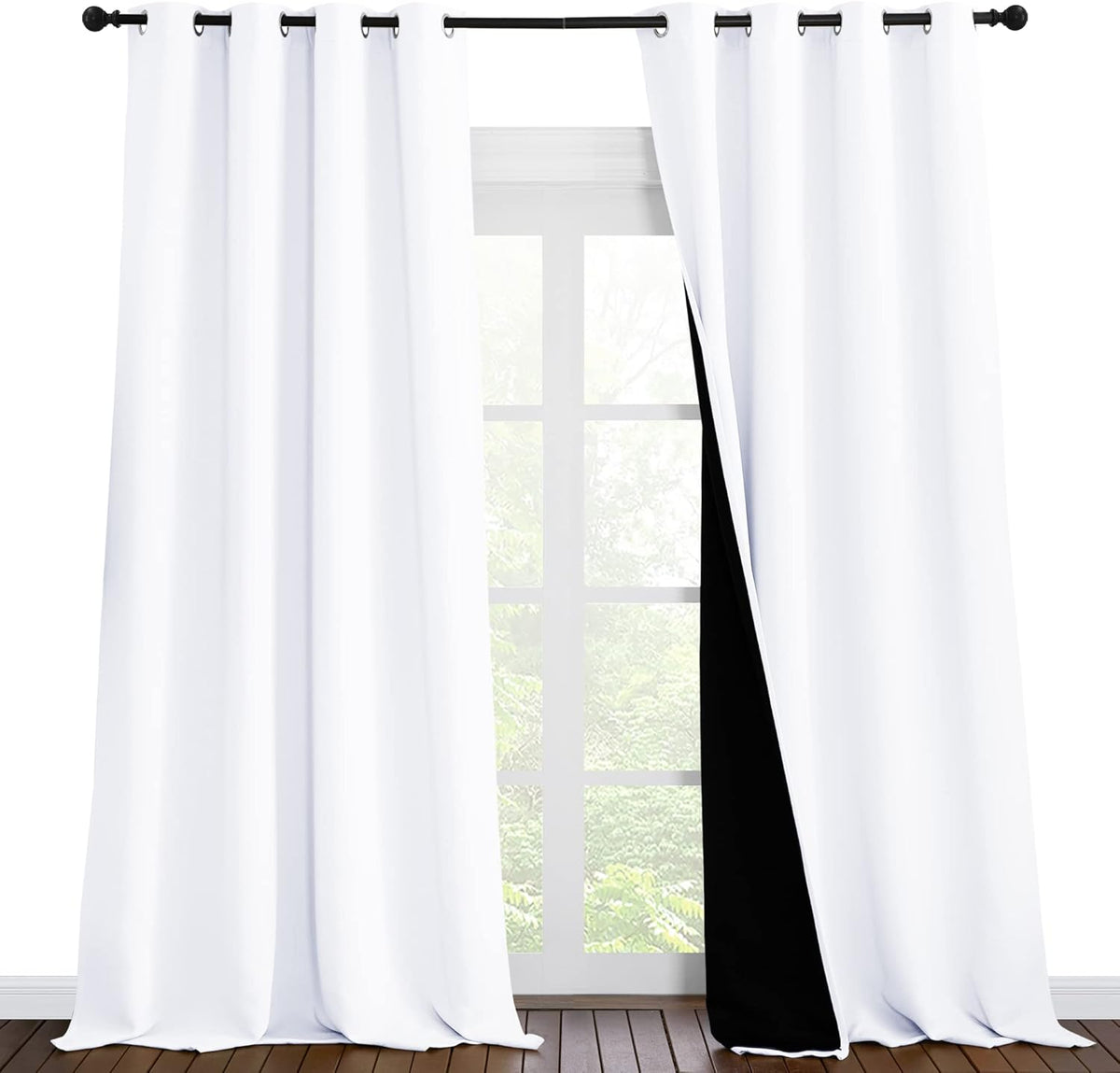 NICETOWN Full Shading Cold Blocking Curtains for Windows, Super Heavy-Duty Black Lined Blackout Curtains for Bedroom, Privacy Assured Window Treatment (White, Pack of 2, 55 inches W x 96 inches L)