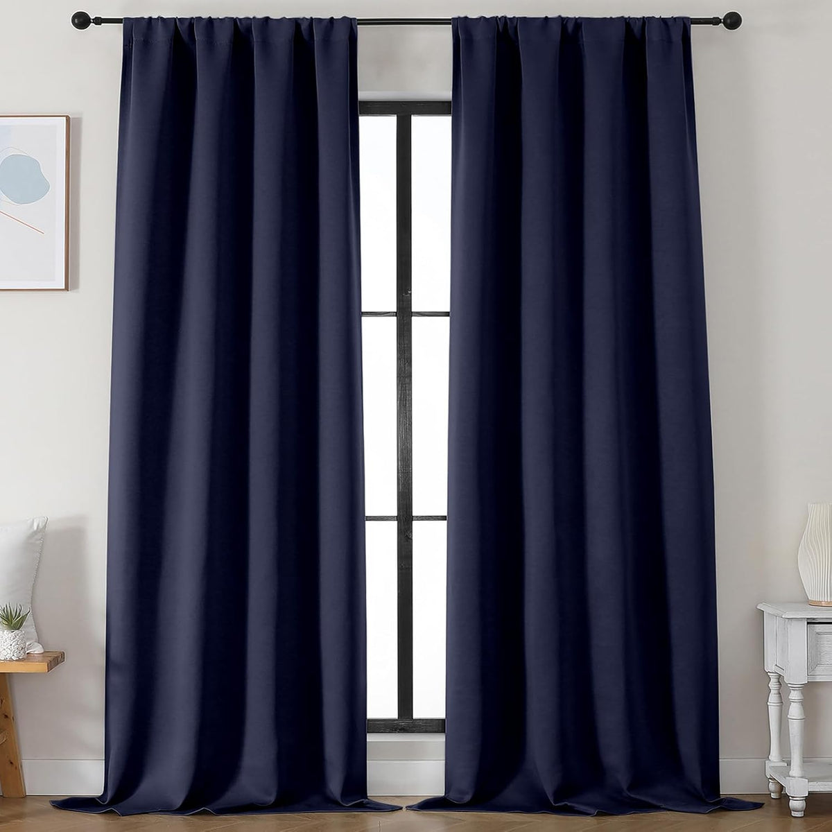 Simplebrand Ava Navy Blue Blackout Curtains for Bedroom 96 Inches Long 2 Panels, Solid Thermal Insulated, Energy Saving Living Room Window Treatment Curtains Blackout Drapes, W50 x L96 Inch, Navy Blue