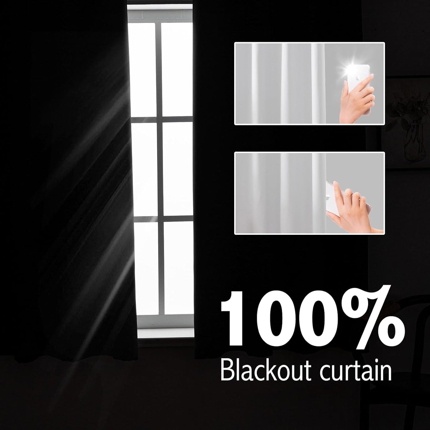 Anytime 100% Blackout Curtain Set, Thermal Insulated & Energy Efficiency Window Draperies for Guest Room, Full Shading Panels for Shift Worker and Light Sleepers（Greyish White, 2 Panels, 42W x 45L）
