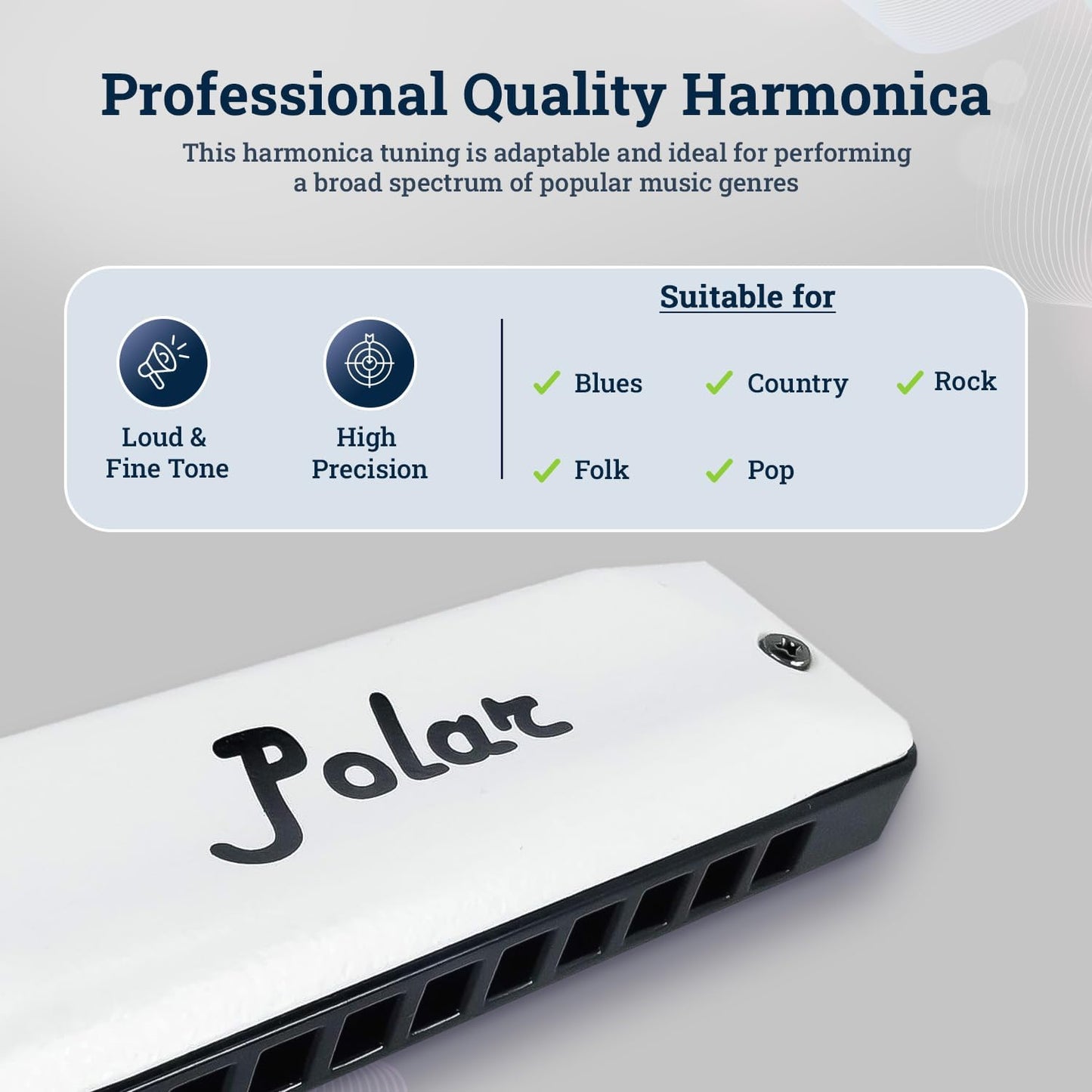 Harmo Polar Diatonic Harmonica Key of G - 10 Holes 20 Notes, Blues Harp Mouth Organ With Case, Phosphor Bronze Reeds, Suitable for All Genres, Harmonica for Kids, Adult, Beginners & Professionals