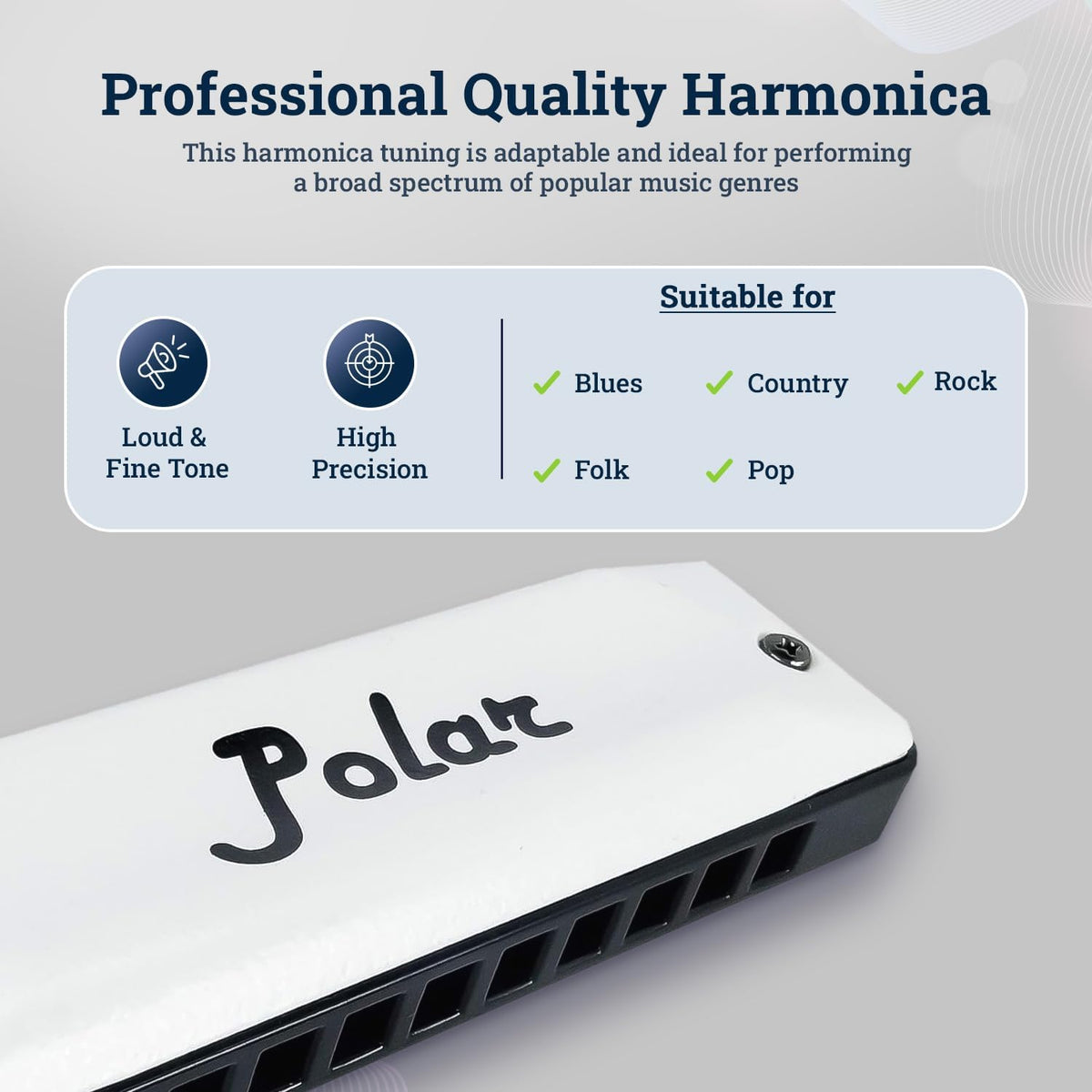 Harmo Polar Diatonic Harmonica Key of F - 10 Holes 20 Notes, Blues Harp Mouth Organ With Case, Phosphor Bronze Reeds, Suitable for All Genres, Harmonica for Kids, Adult, Beginners & Professionals