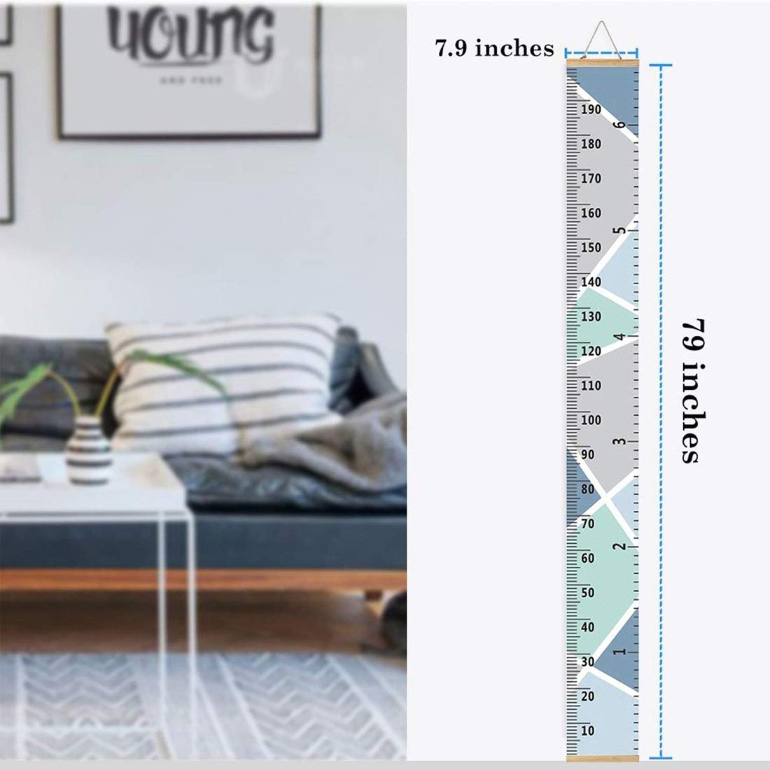 Growth Chart Wall Hanging, Portable Kids Wall Ruler Removable Height Measure Chart for Boys Girls Growth Ruler from Baby to Adult for Child's Room Decoration 79''7.9''