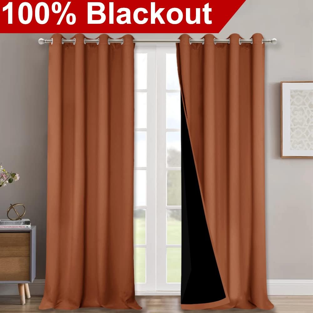 NICETOWN 100% Blackout Blinds, Set of 2, 46" x 96", Burnt Orange, Laundry Room Decor Window Treatment Curtains for Large Patio Sliding Door, Thermal Insulated Curtains for Bedroom