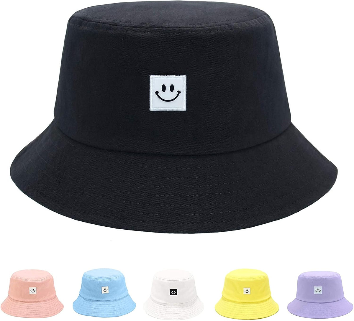 Kids Sun Hat Smile Face Bucket Hat for Girls Boys Summer Sun Protection Cotton Unisex Beach Cap