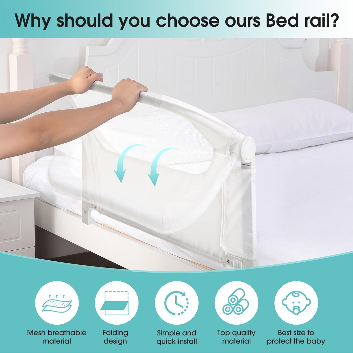 Baby Bed Rail Guard for Toddlers - 35.4" Toddler Bed Rails for Crib,Twin,Full, Queen Bunk Size Bed Swing Down Bedrail Extral Tall Child Safety Side Railing Guards for Kids