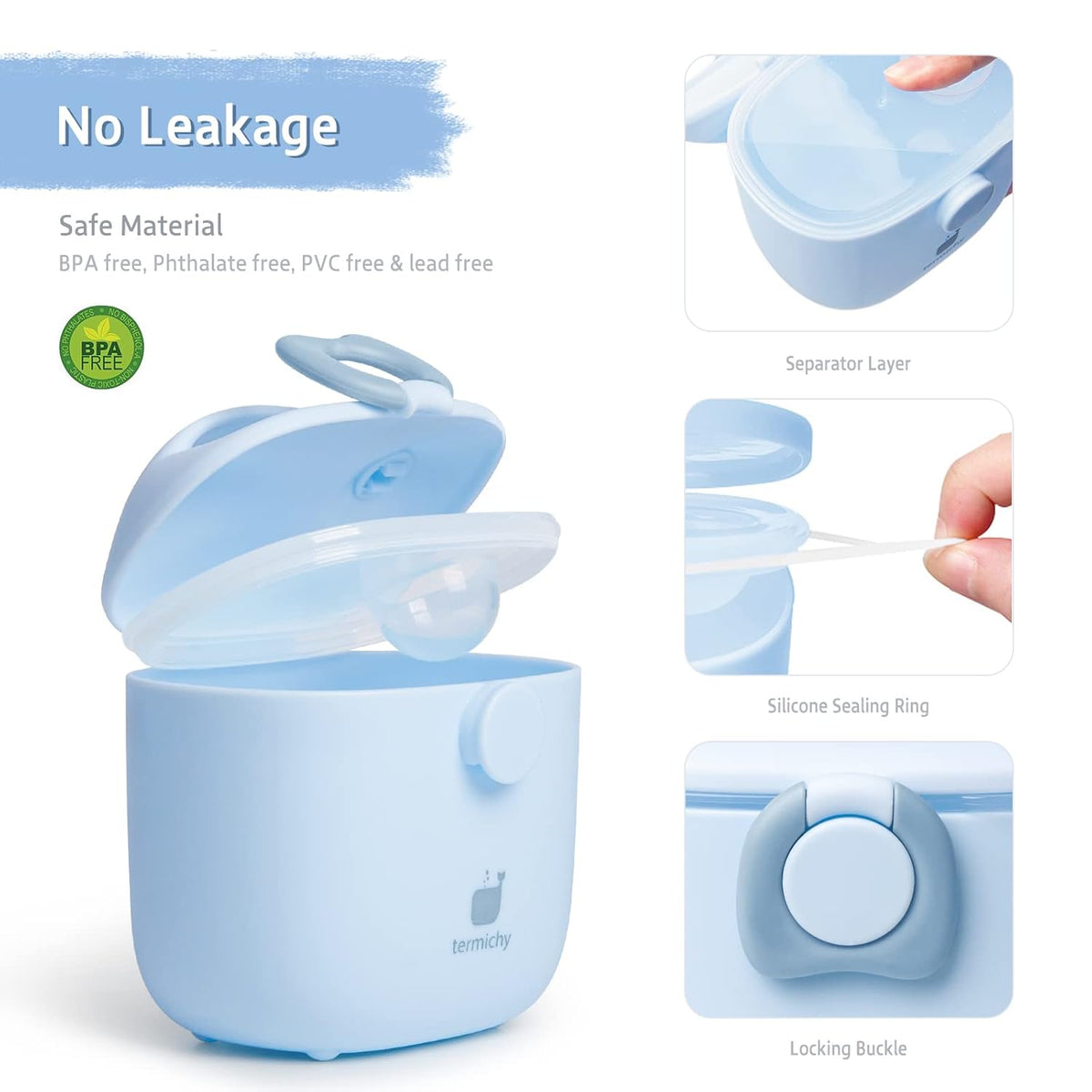 Termichy Baby Formula Dispenser, Portable Milk Powder Dispenser Container with Carry Handle and Scoop for Travel Outdoor Activities with Baby Infant, 8.8OZ, 0.55LB, 250g, 500ml (Light Blue)