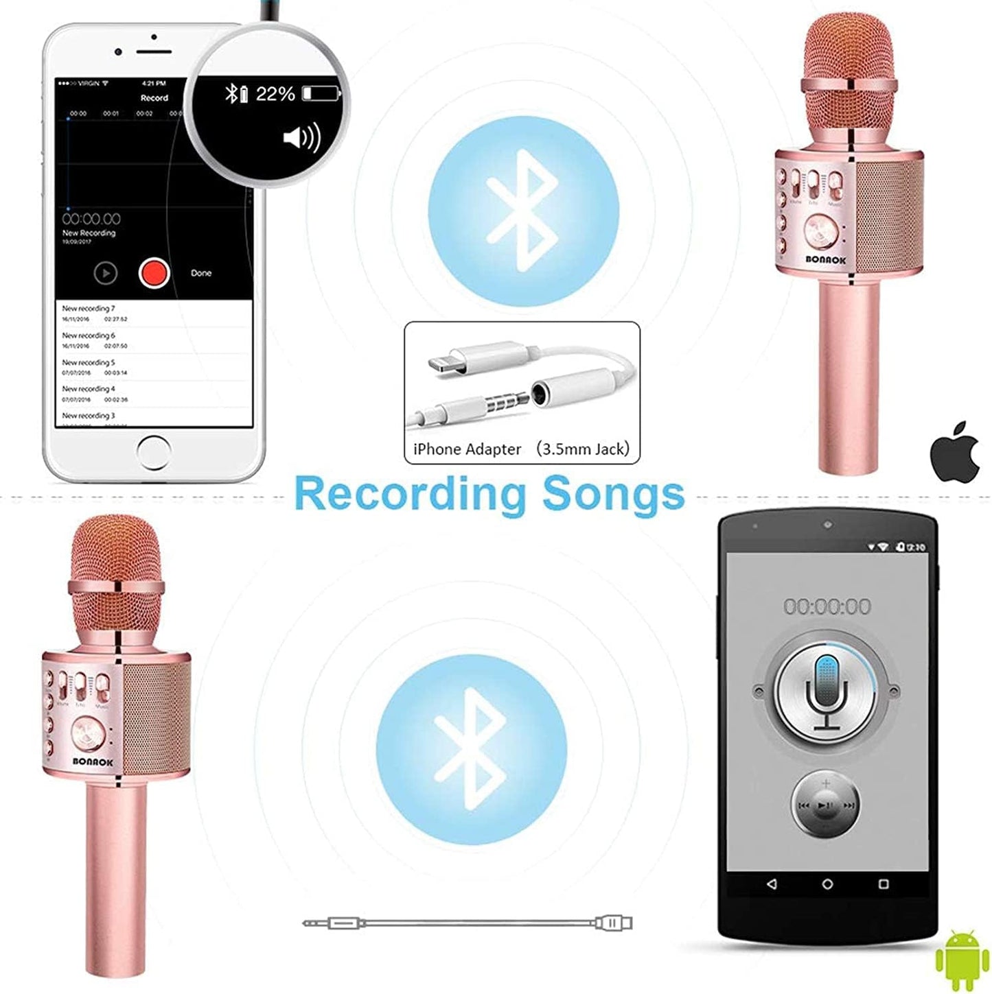BONAOK Wireless Bluetooth Karaoke Microphone, 3-in-1 Portable Handheld Mic Speaker Machine for All Smartphones,Gifts to Girls, Boys Kids Adults All Age Q37(Champagne)