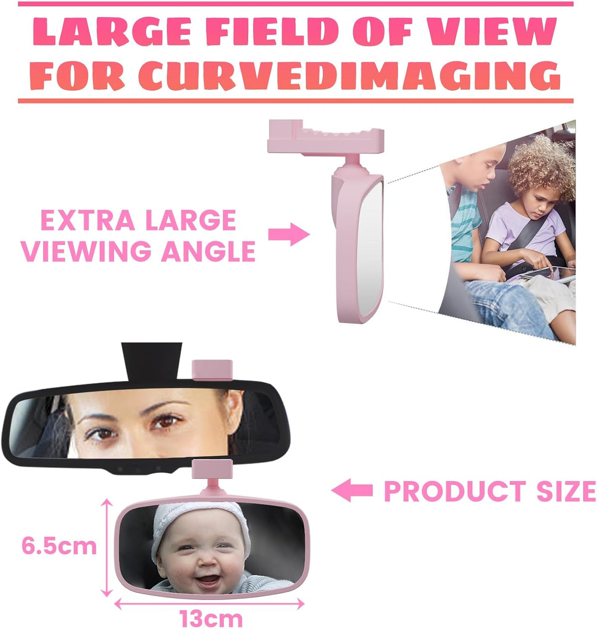 360-Degree Baby Car Mirror for Rear-Facing Seats,Kids Safety Mirrors with Tool-Free Installation,Kids Rear View Mirror BPA-Free Shatterproof & ASTM Certified (Adjustable 14"-22") (PINK)