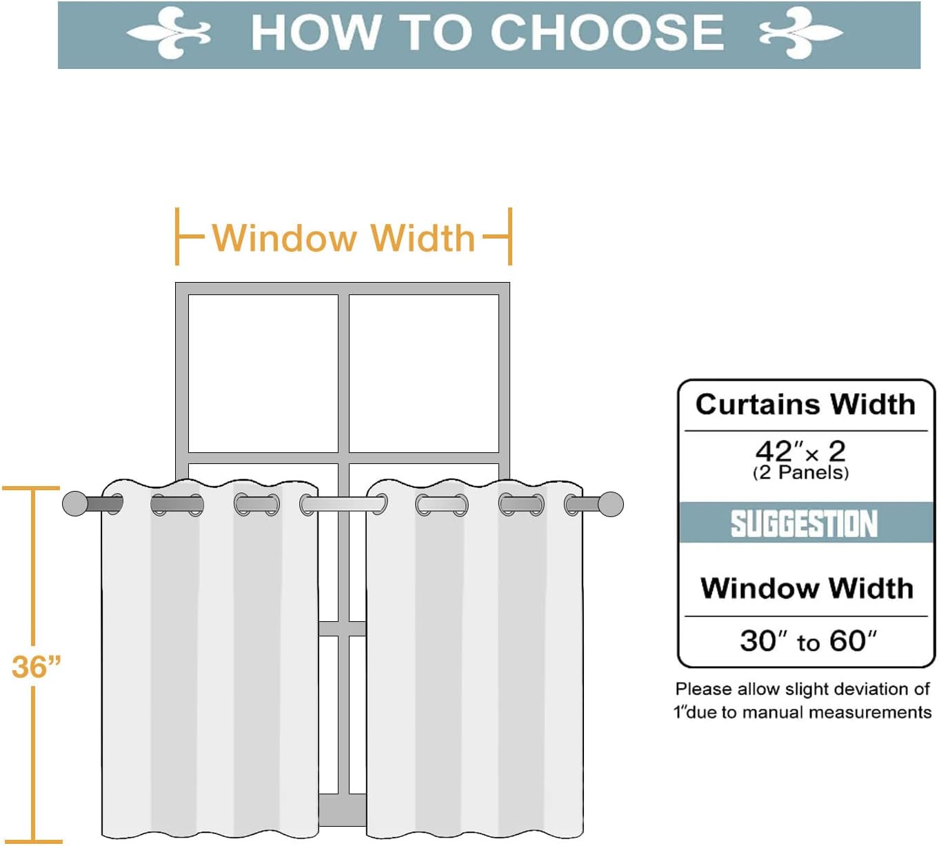 ChrisDowa Small Window Curtains for Kitchen and Bedroom - Grommet Short Thermal Insulated Room Darkening Curtains (2 Panels, Stone Blue, 42 x 36 Inch)