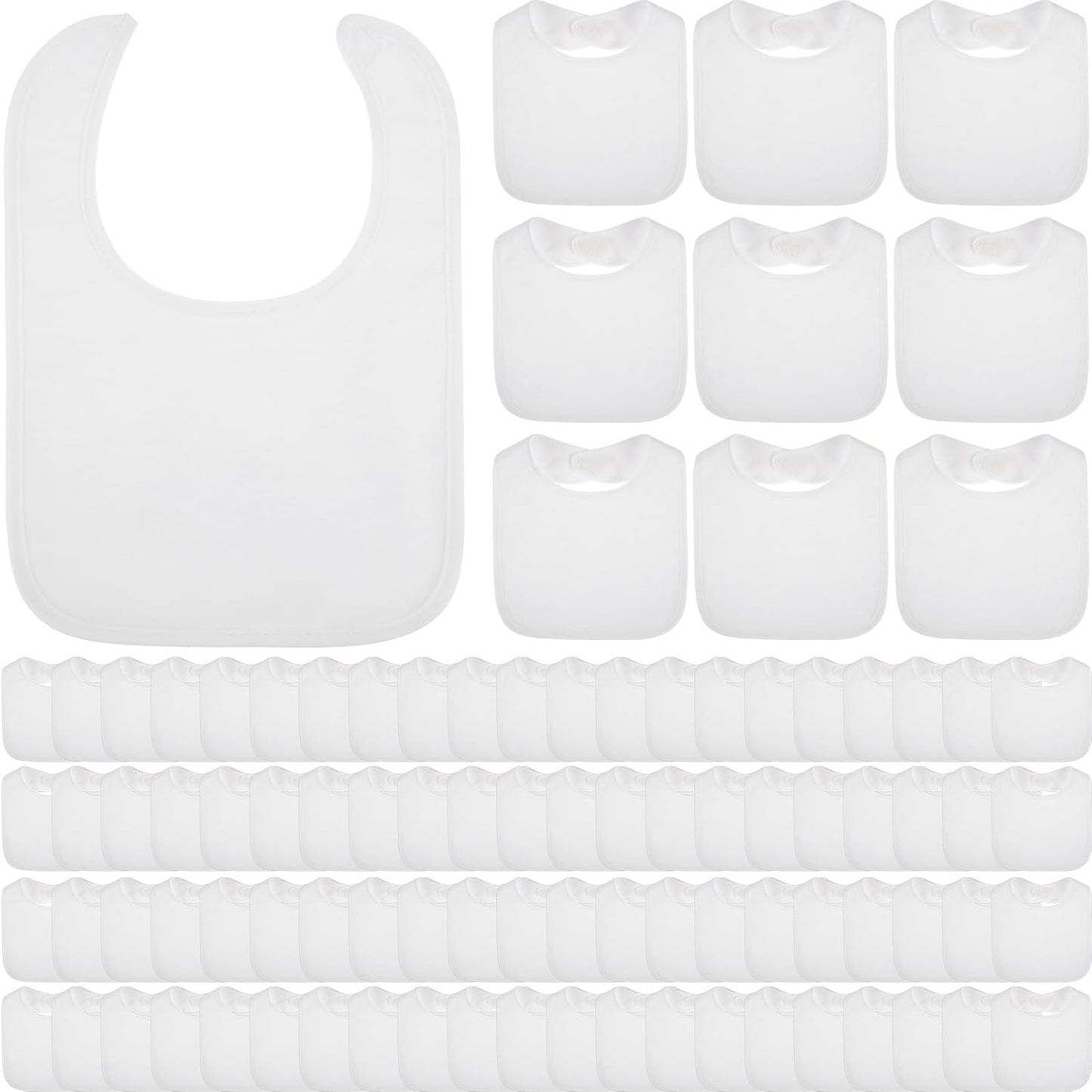 Toulite 100 Pcs White Bibs for Baby Washable Reusable Waterproof Cotton Feeder Bibs with Double Sided Design