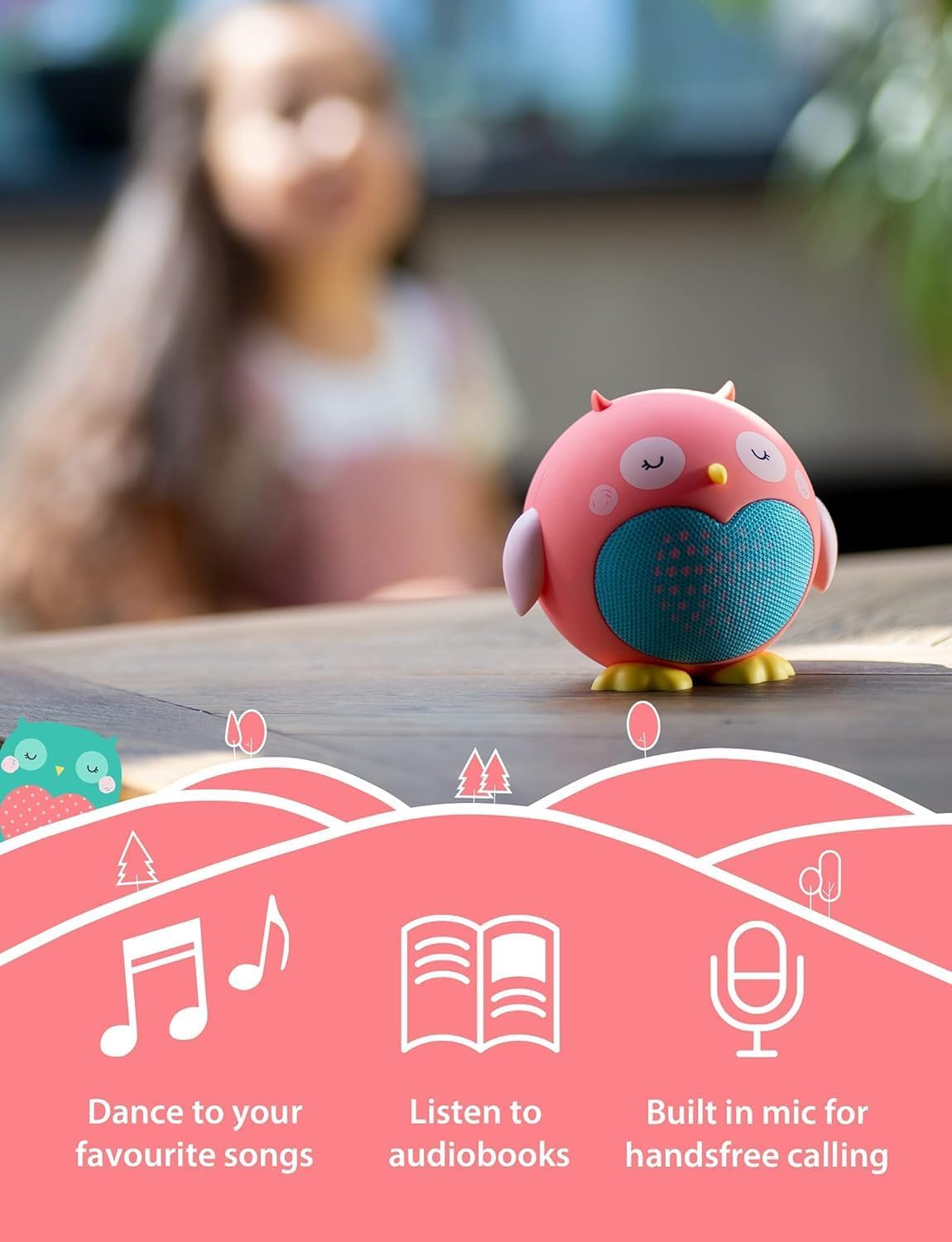 Planet Buddies Kids Bluetooth Speaker Boys and Girls with Microphone, Mini Bluetooth Speaker Portable Wireless, 60 Day Battery, for Home, Outdoor and Travel, Works with iPhone and Android – Olive Owl