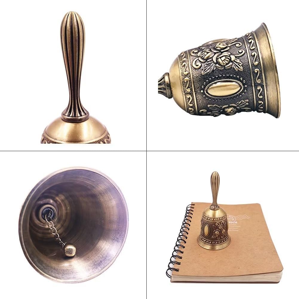 Hourwof Hand Bell,Metal Dinner Bell Decorative Wedding Bells Service Bell Call Bell Christmas Bell,Bronze