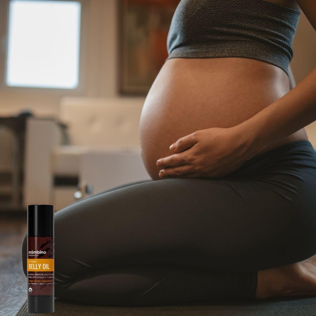 Mambino Organics Oh Baby! Organic Belly Oil for Pregnancy (2 Pack) - Hydrating Stretch Mark Serum, Vegan Maternity Skin Care, Eco-Friendly Pregnancy Oil for Elasticity & Glow, 4oz