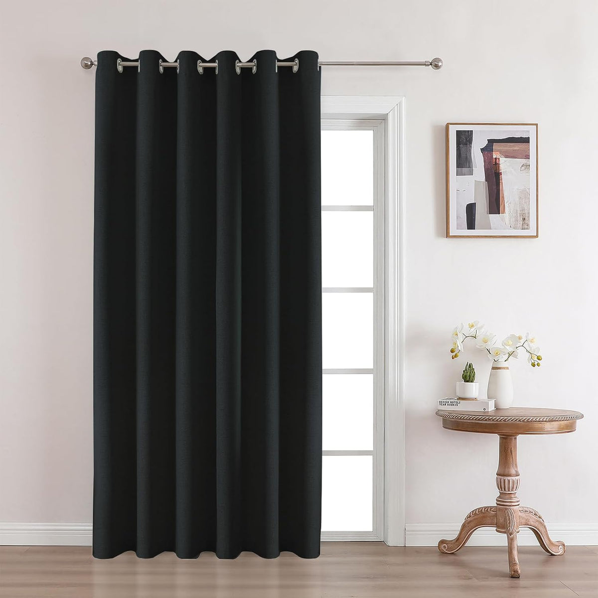 Joydeco Custom Black Textured Total Blackout Curtain for Bedroom and Living Room. Grommet Textured Thermal Insulated Room Darkening Curtain 1 Panel (Custom Size and Color)