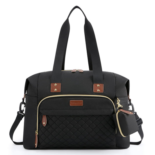 Tuwubi Diaper Bag Tote,Baby Diaper Bag with Pacifier Case Large Travel Diaper Tote Caddy for Mom and Dad Multifunction Large Baby Bag - M-Black