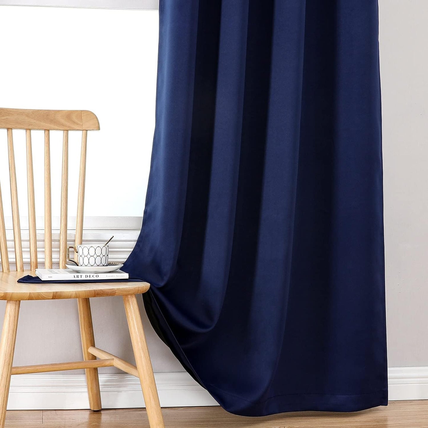 ChrisDowa 100% Blackout Curtains for Bedroom with Black Liner, 2 Thick Layers Total Blackout Thermal Insulated Grommet Window Curtains 2 Panels Set (Navy Blue, 52 x 72 Inch)