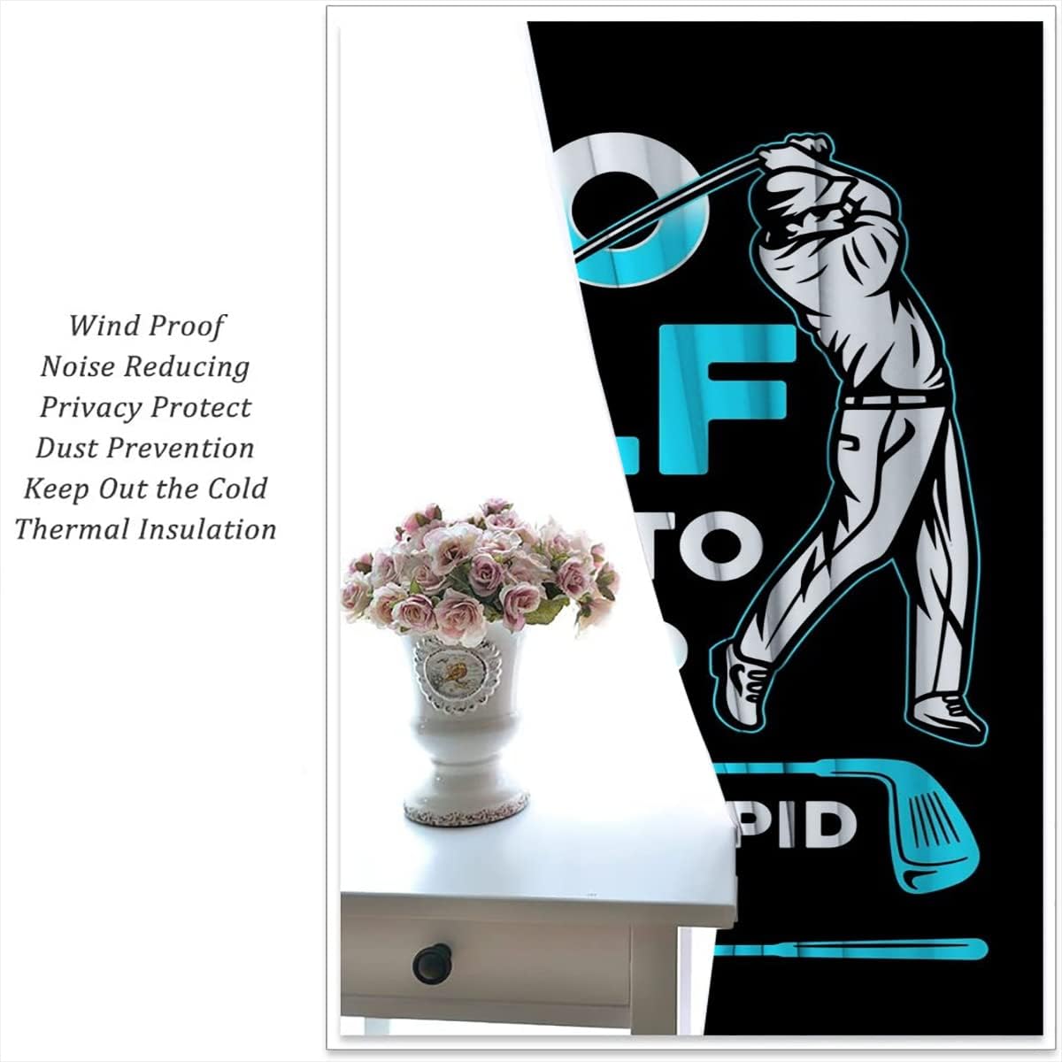 Golf Blackout Curtains for Boy Girl Room Darkening Decor,Sports Themed Golfers and Cars Bedroom Living Room Home Rod Pocket Thermal Insulated Window Curtain/Drapes Panel,72x63 Inch…