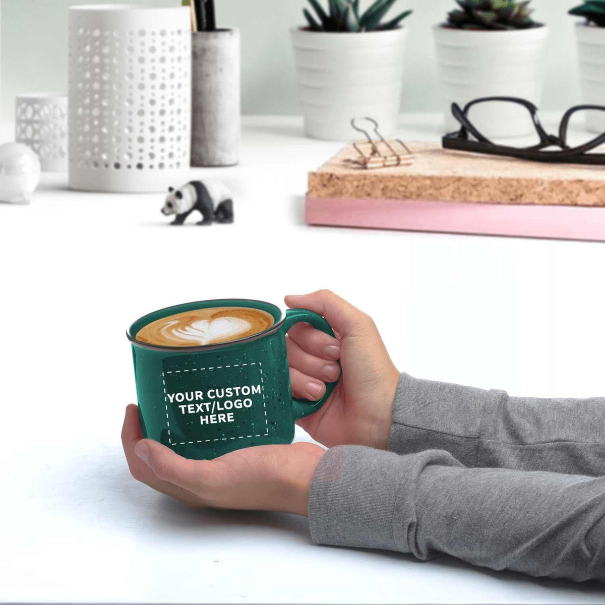 DISCOUNT PROMOS Custom Ceramic Campfire Coffee Mugs 13 oz. Set of 1, Personalized Bulk Pack - Perfect for Tea, Espresso, Cappuccino, Hot Cocoa - Green
