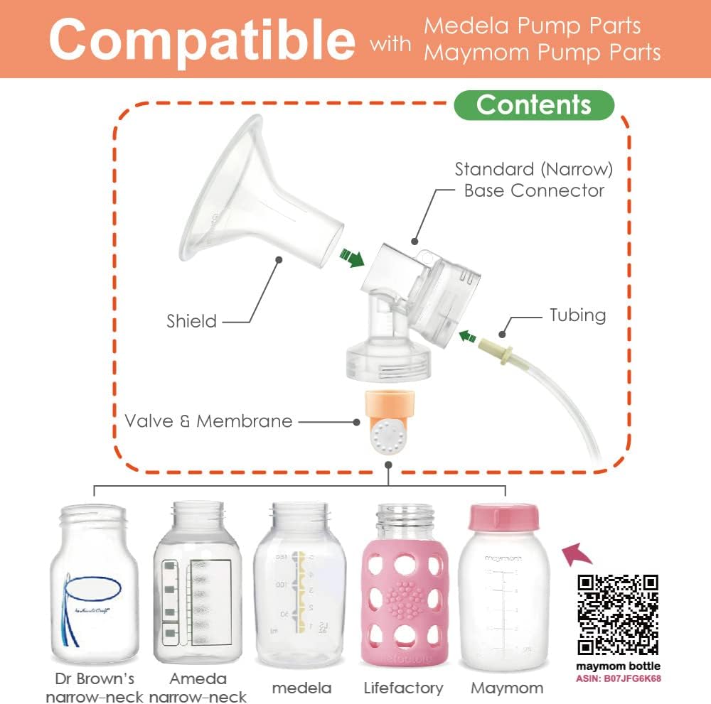 Maymom Breast Pump Kit Compatible with Medela Pump in Style Advanced Pump; 2xTwo-Piece 17mm Breastshield, 2 Valve, 4 Membrane, 2 Replacement Tubing; Replacement Part for Medela Shield, Medela Valve